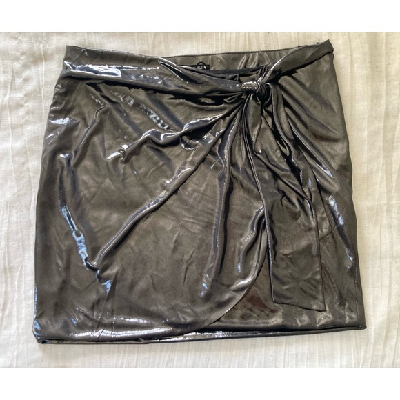 RELISTED NWOT Zara Metallic Gunmetal Wrap Style Tie Waist Mini Skirt - Picture 7 of 15